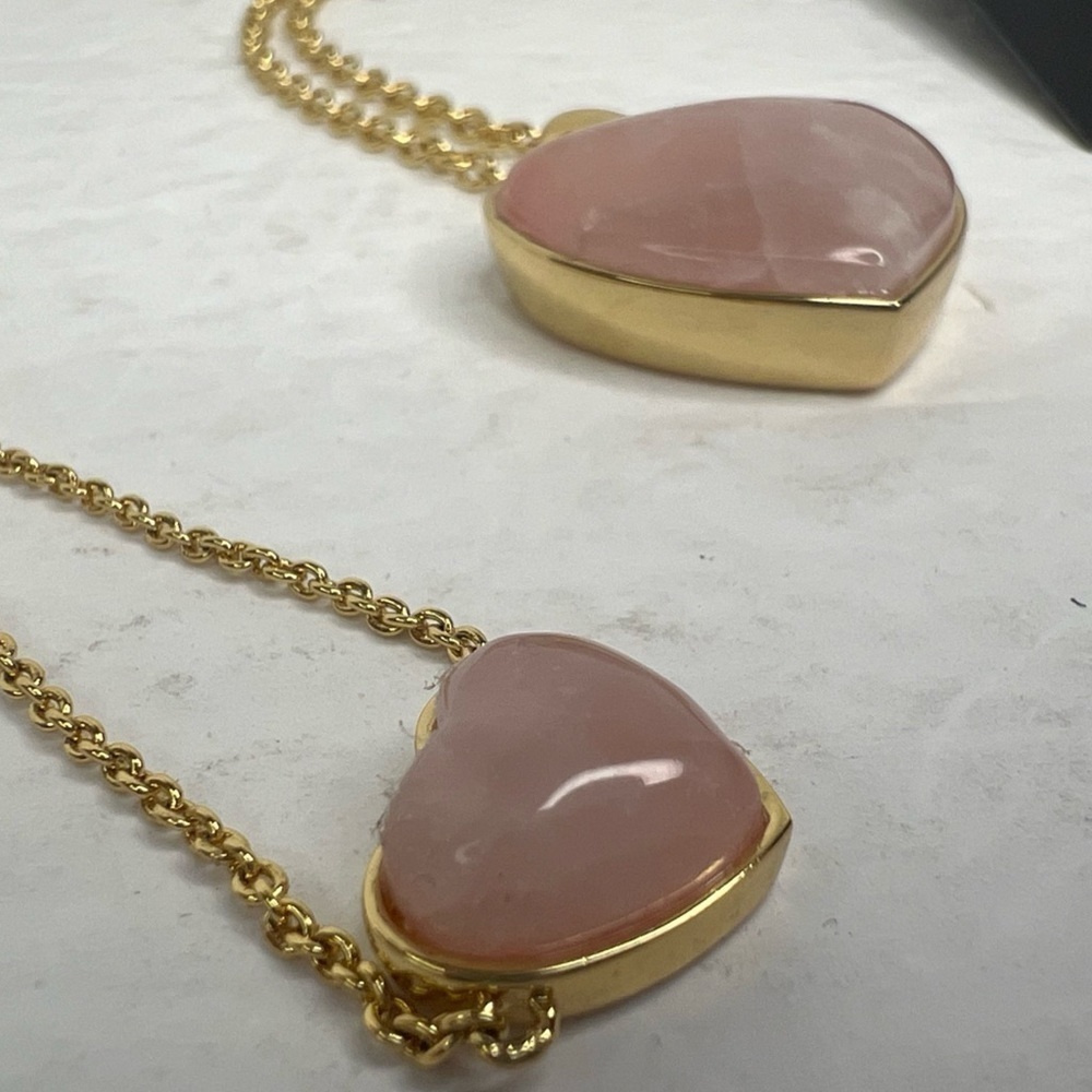 Coach Heart Carved Pink Quartz Necklace Earring and Bracelet Set - Picture 10 of 16